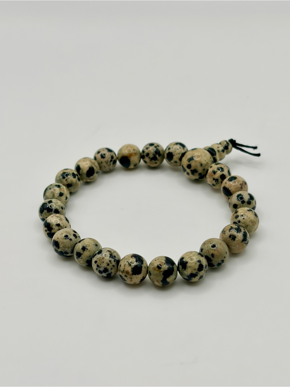 Dalmatian Jasper Beaded Bracelet - Neutral Tan & Black